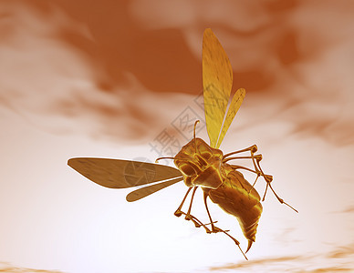 蜜蜂渲染金属电脑微光天空昆虫蜂蜜真实感插图飞行图片
