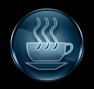 咖啡杯图标为深蓝色 以黑色背景隔离图片
