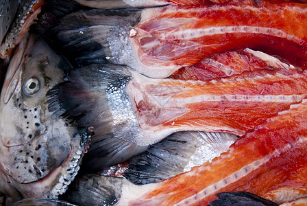 鲑鱼鳟鱼拖网大厅海鲜骨头食物钓鱼市场鱼骨鱼片图片