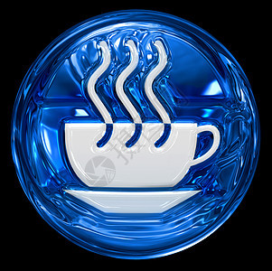 咖啡杯图标蓝色 以黑色背景隔离图片