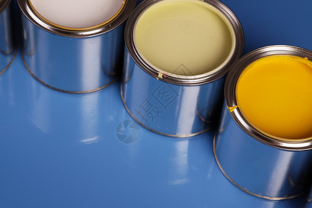 油漆罐黄色颜料工作室染料墨水液体创造力白色金属房子图片
