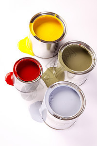 绘画概念画笔装潢刷子颜料白色黄色液体金属工作室房子图片