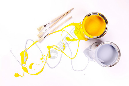 绘画概念刷子染料画家黄色颜料工作室装潢画笔液体房子图片