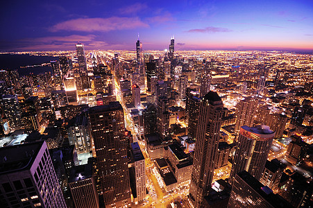 夜间的芝加哥建筑背景图片