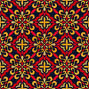 红色丝绸传统无缝模式丝绸滚动马赛克装潢纺织品墙纸组织家具装饰品古董插画