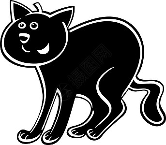黑猫卡通动物黑色插图卡通片宠物猫科胡须尾巴小猫漫画图片