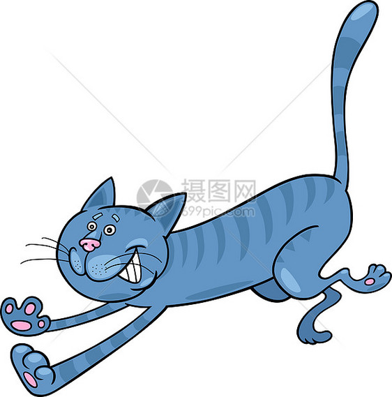 正在运行的蓝色标签猫虎斑尾巴插图小猫猫科灰色跑步动物卡通片鼠标图片