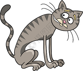 薄灰色标签猫虎斑尾巴鼠标胡须动物插图小猫绘画宠物卡通片图片
