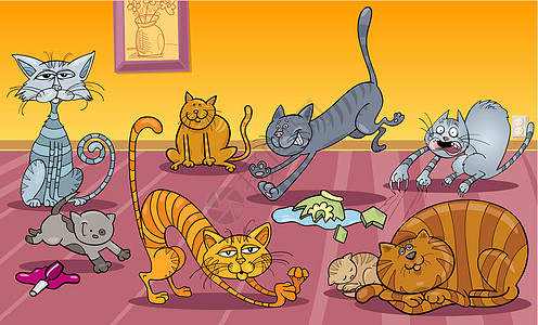家里有很多猫损害漫画卡通片团体绘画动物收藏鼠标剪贴猫咪图片