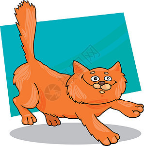 正在运行的红毛猫绘画卡通片小猫动物红色猫科尾巴宠物漫画插图图片