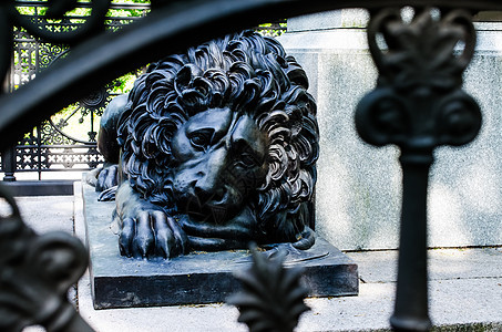 在卡尔·约翰国王纪念碑的脚下看到悲伤的狮子图片