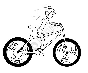 骑自行车的孩子路径漫画卡通片插图脚踏车机器交通行为车轮手绘图片
