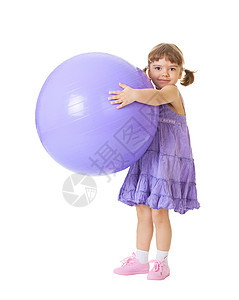 有个紫色大球的小女孩图片
