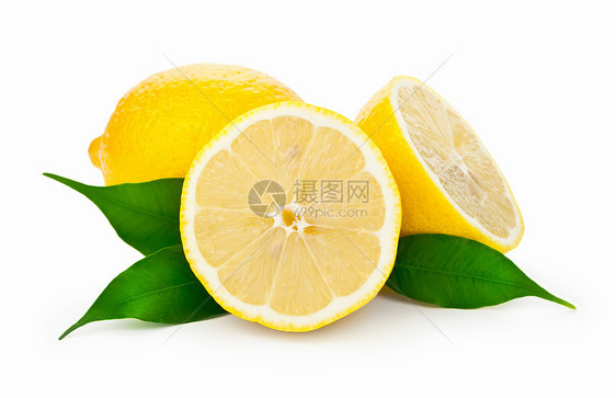 柠檬黄色圆圈绿色热带食物叶子白色树叶果汁水果图片