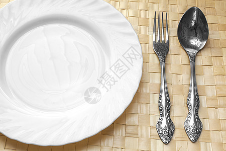白板 刀和叉餐厅用具插图早餐用餐勺子空白白色餐巾银器图片