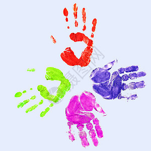 人手的彩色指纹棕榈蓝色教育工艺邮票手指打印手印墨水个性图片