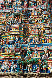 印度教寺庙的Gopuram塔上帝宗教雕刻雕像宽慰神话神灵雕塑图片