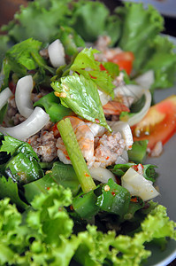 泰国海鲜美食小吃贝类宏观盘子午餐蔬菜沙拉饮食营养图片