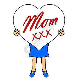 生日或母亲节卡片给有心的妈妈卡通片红色感情蓝色女孩女士家庭木乃伊母亲养育图片