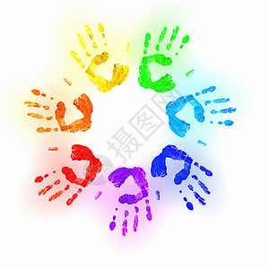 人手的彩色指纹个性孩子拇指染料创造力棕榈邮票手印工艺烙印图片