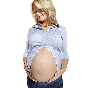孕妇的肖像新生活肚子女性头发母亲女士蓝色家长影棚女人图片