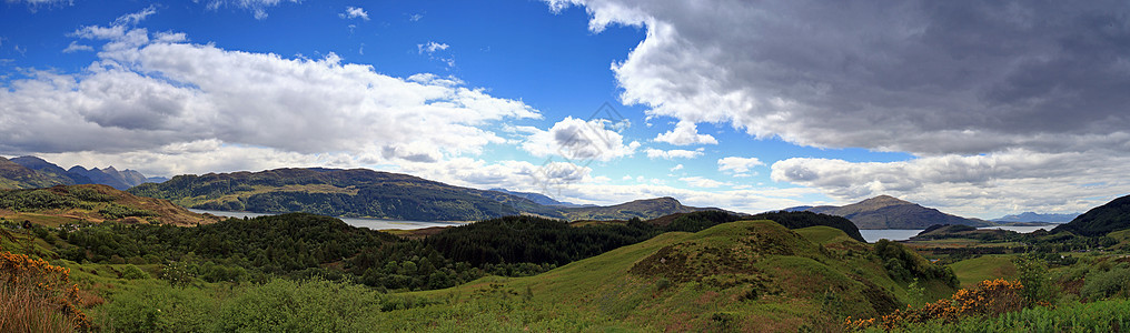 苏格兰的地貌天空爬坡全景绿色风景高地农村蓝色环境图片