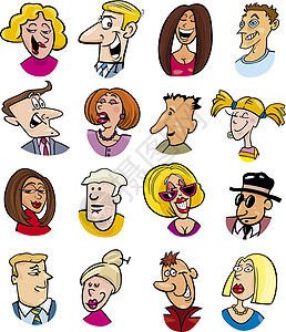 漫画人物和情绪的卡通微笑插图家庭绘画身份男人艺术快乐团体情感图片