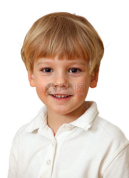 美丽的金发美女男孩微笑衬衫孩子眼睛男性白色乐趣头发快乐童年图片