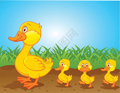 鸭子漫画农场卡通片团队游泳生活母亲野生动物团体派对插图图片