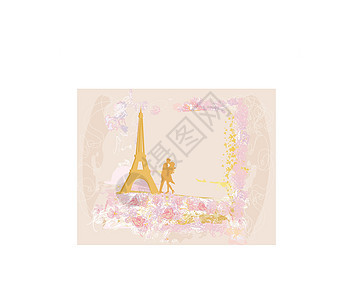 在巴黎的浪漫情侣亲吻埃菲尔铁铁回流卡日落城市旅游旅行场景情怀文化游客女士女性图片