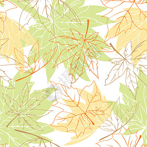 无缝无缝模式的多彩秋叶绿色墙纸树叶橙子季节性黄色棕色插图叶子季节图片
