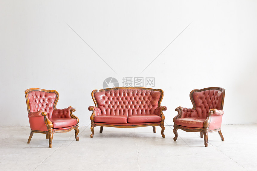 白色房间的老式豪华手椅皮革装潢技术电话座位家具插图蓝色风格沙发图片