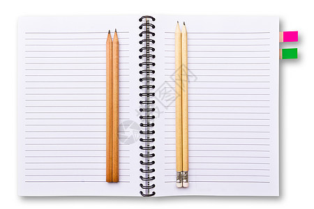 白笔记本和铅笔学习软垫木头文凭戒指教育学校螺旋文档考试图片