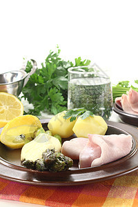 绿藻类皇家设置地方土豆餐巾纸黄油芦笋蔬菜草药桌面图片