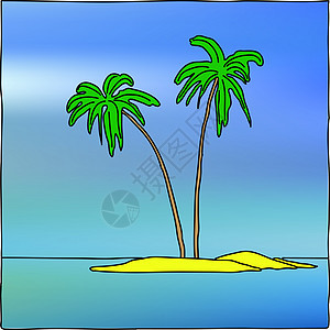岛屿场景假期天空插图自由绘画卡通片阳光曲线海滩图片