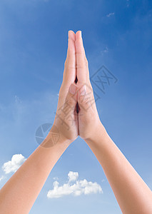 举手敬礼天空怜悯知识尊敬白色宗教祷告手势身体手印图片
