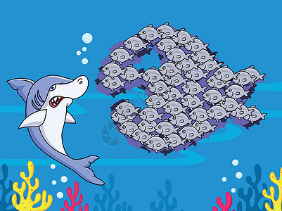 鲨鱼和鱼群海洋编队危险动物凶手荒野团体蓝色野生动物牙齿图片