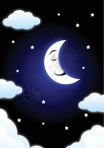 沉睡的月球漫画卡通片新月月亮辉光卫星星星天空天气身体紫色图片