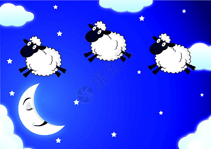 计羊艺术卡通片微笑月亮卡片农场蓝色乐趣星星毛皮图片