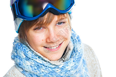 穿着滑雪滑雪的黑人青少年肖像风镜闲暇眼睛蓝色滑雪者围巾活动旅行微笑运动图片