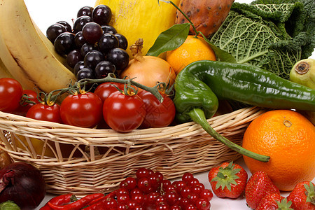 水果和蔬菜洋葱烹饪橙子肋骨浆果食物篮子包菜柑桔白色图片