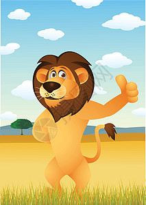 有趣的狮子漫画动物园哺乳动物微笑国王卡通片拇指乐趣荒野地平线动物图片
