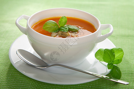 南南瓜汤午餐用餐蔬菜美食食物橙子盘子种子奶油液体图片