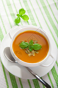 南南瓜汤美食蔬菜橙子勺子盘子奶油食物南瓜餐厅饮食图片