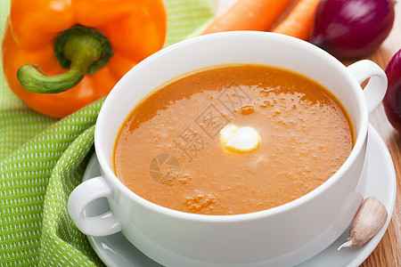蔬菜汤奶油草本植物午餐辣椒食物餐厅液体橙子课程香料图片