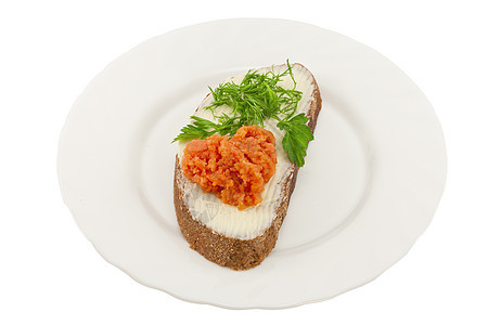 盘子里有鲑鱼三明治红色营养白色早餐叶子青菜生物蔬菜小吃点心图片