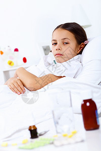 家寒冷的女孩童年药品青年毯子医院发烧孩子保健病人女士图片