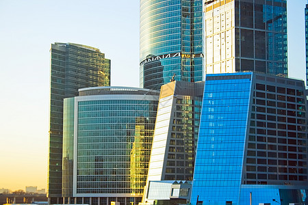 俄罗斯世界杯日落时商业大厦背景