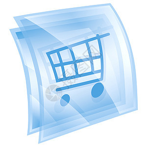 购物车图标蓝色方形 在白色背景上隔离图片