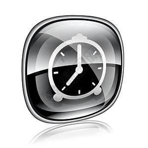 时钟图标黑玻璃 在白色背景上隔离图片